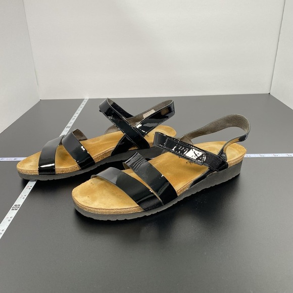 Naot Sandals Womens Size 13 44 Black Patent Leather Wedge Strappy Comfort Shoes - Picture 3 of 12